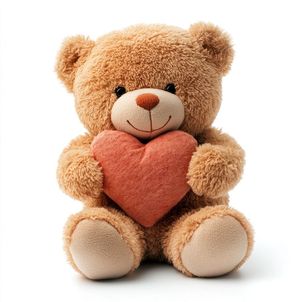 A teddy bear hugging a heart plush toy adorable.