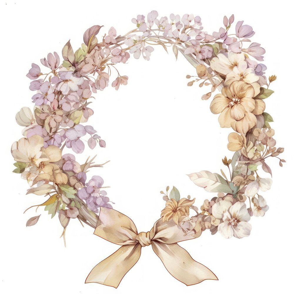 Brown coquette vintage frame watercolor flowers wreath.