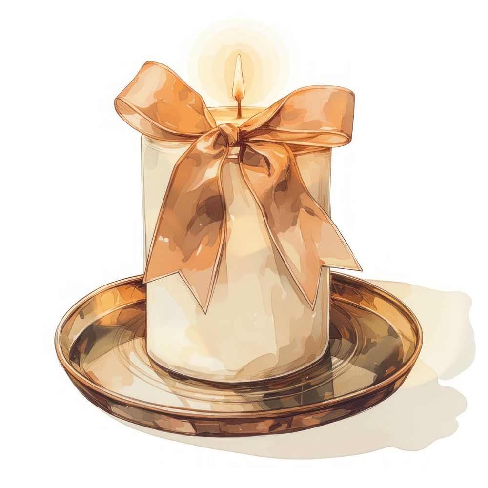 Brown coquette candle illustration ribbon decorative.