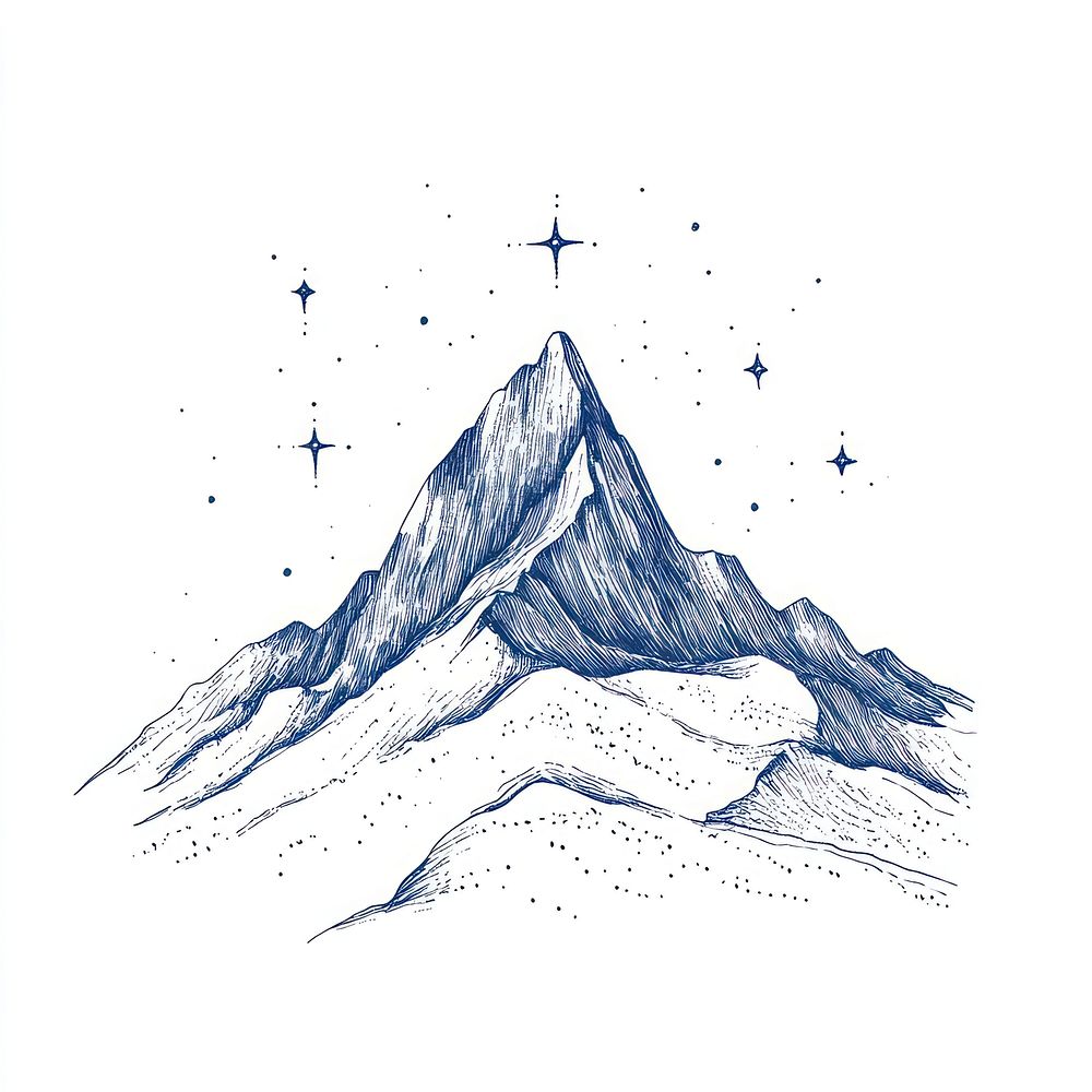 Celestial mountain illustration minimalist drawing.