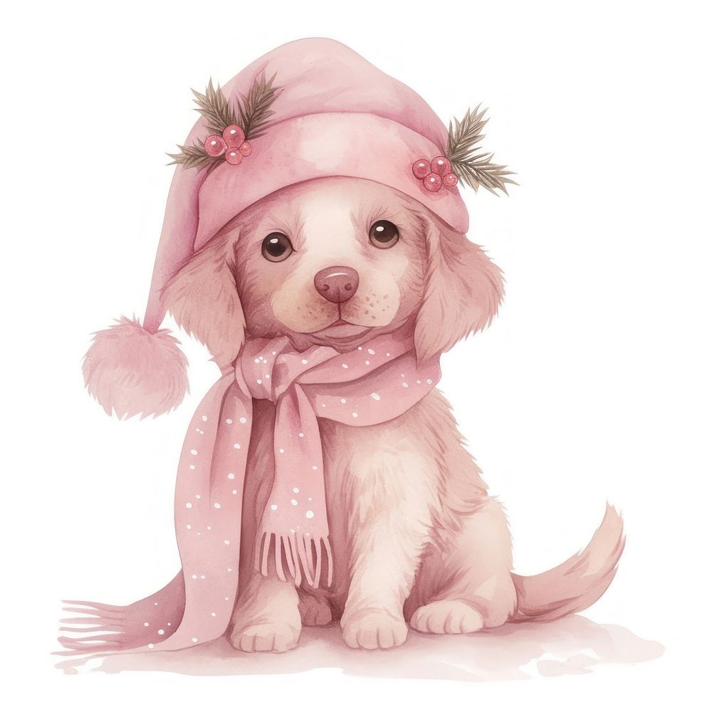 Coquette christmas puppy illustration pink dog.