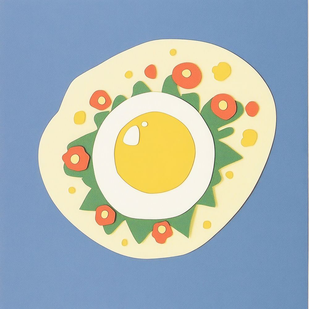 Papercut fried egg food art illustration.