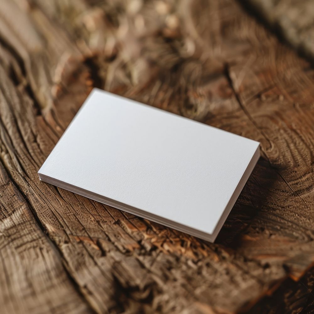 Blank white business card mockup wood minimalist wooden.