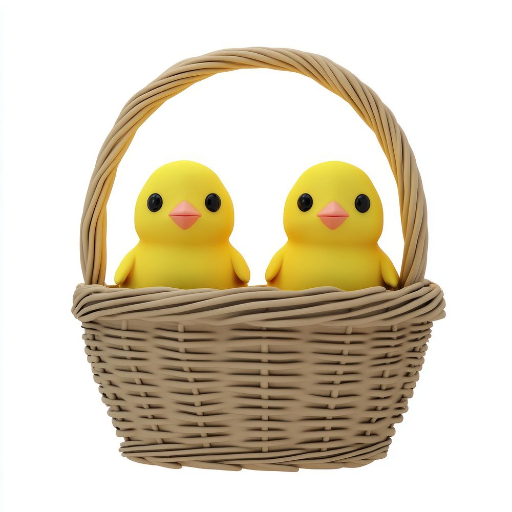 Basket with cute little yellow two chicks illustration easter theme.