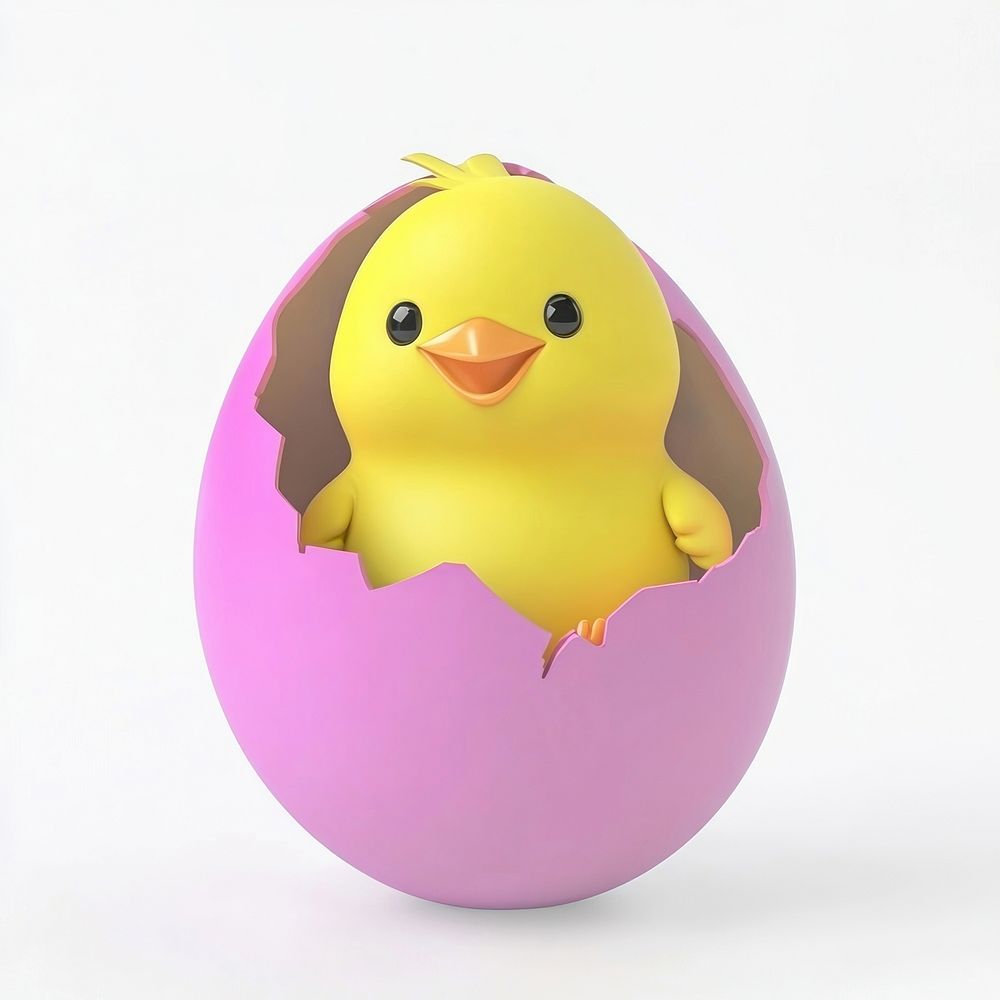 Happy chubby yellow chick in the cracked egg illustration easter theme.