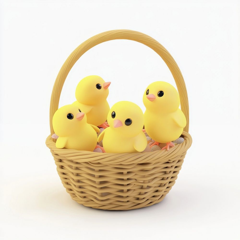 Little yellow chubby chicks in the basket easter theme cute.