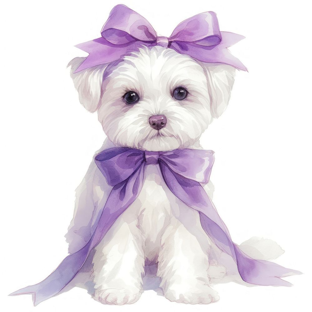 Purple coquette dog illustration watercolor animal.