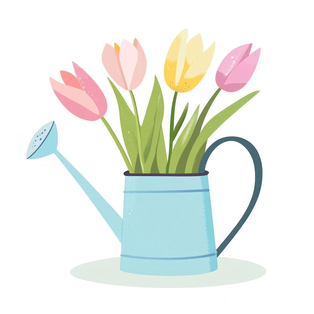 Watering can tulips in illustration colorful flowers.