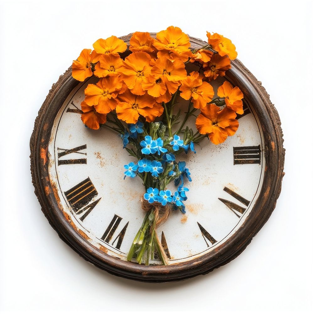 Antique clock face orange design blue.