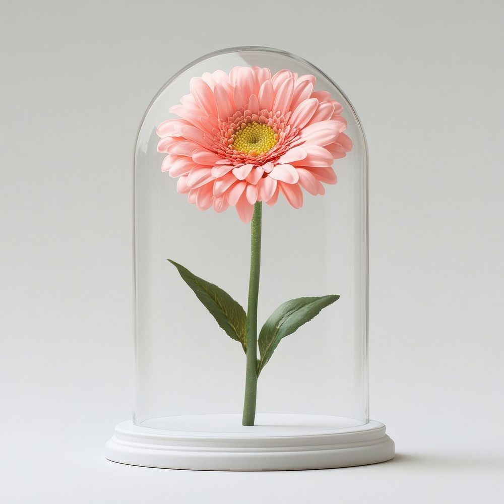 Pink gerbera flower glass dome.