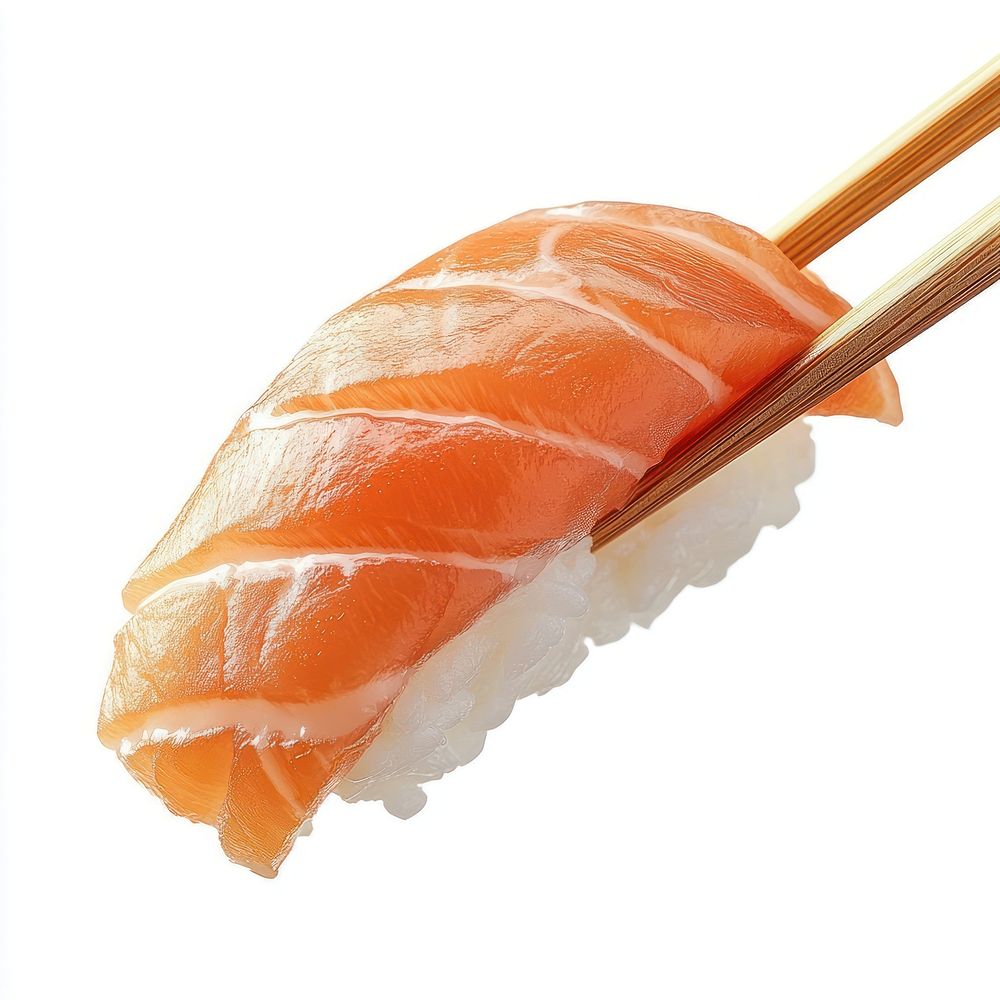 Chopsticks holding salmon sushi seafood rice traditional.