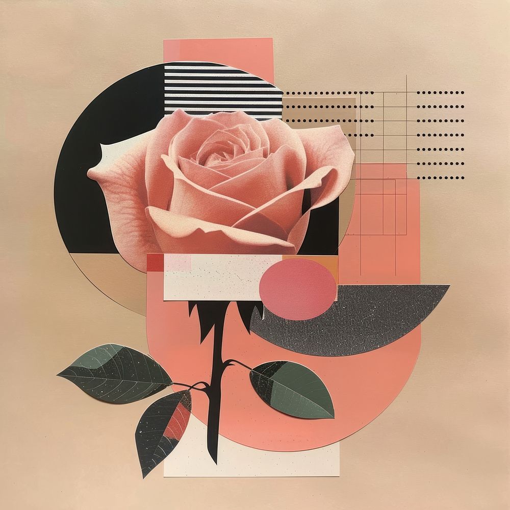 Rose retro paper collage cutouts shapes art advertisement.