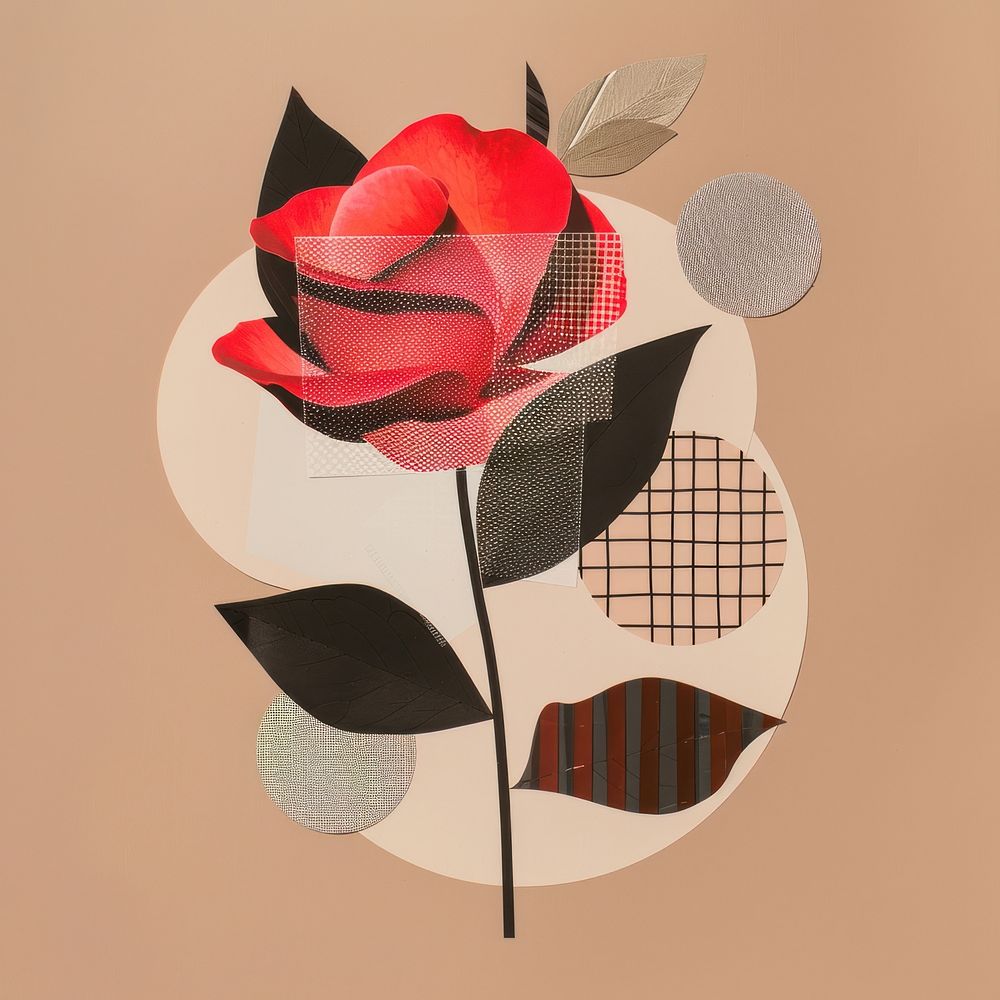 Rose retro paper collage cutouts painting pattern shapes.