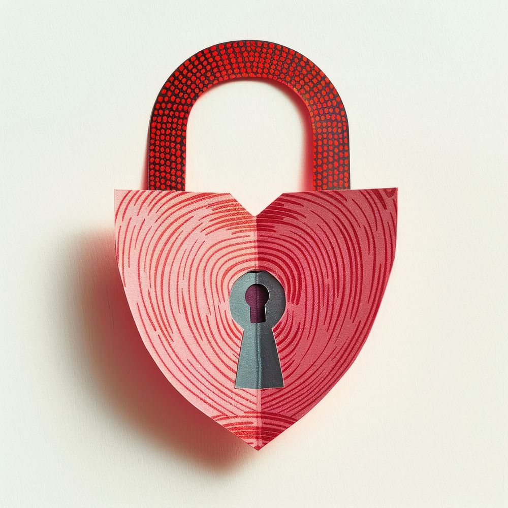 The heart-shaped lock retro paper collage symbol design red.