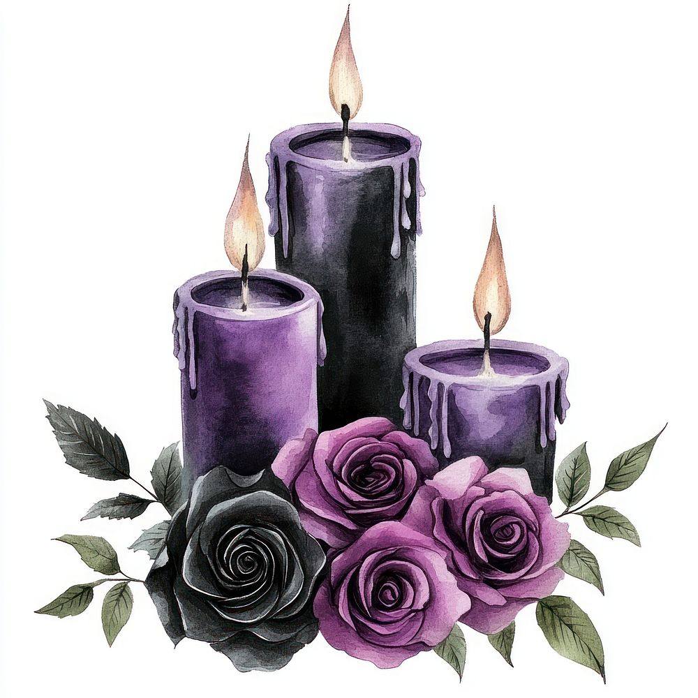 Elegance candles roses gothic purple.