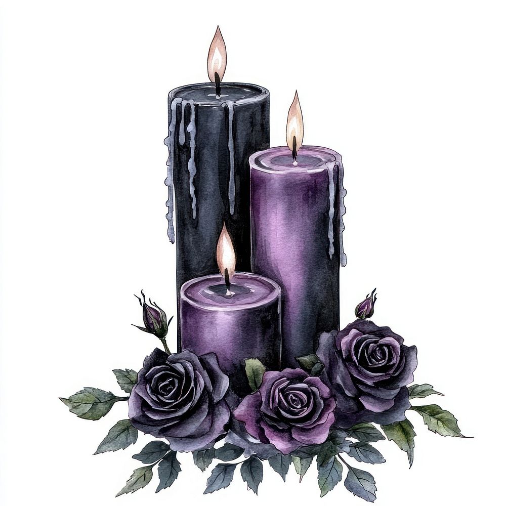 Elegance candles roses gothic purple.