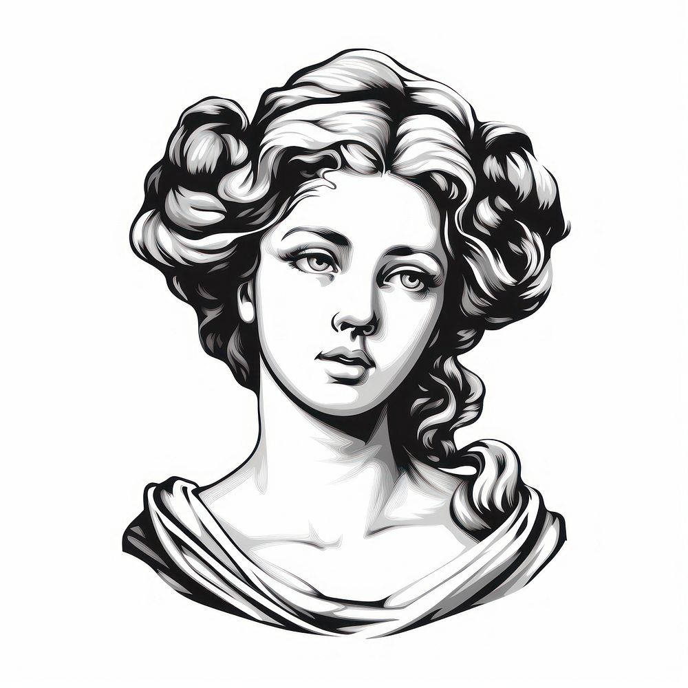 Young women antique Greek statue portrait woman illustration.