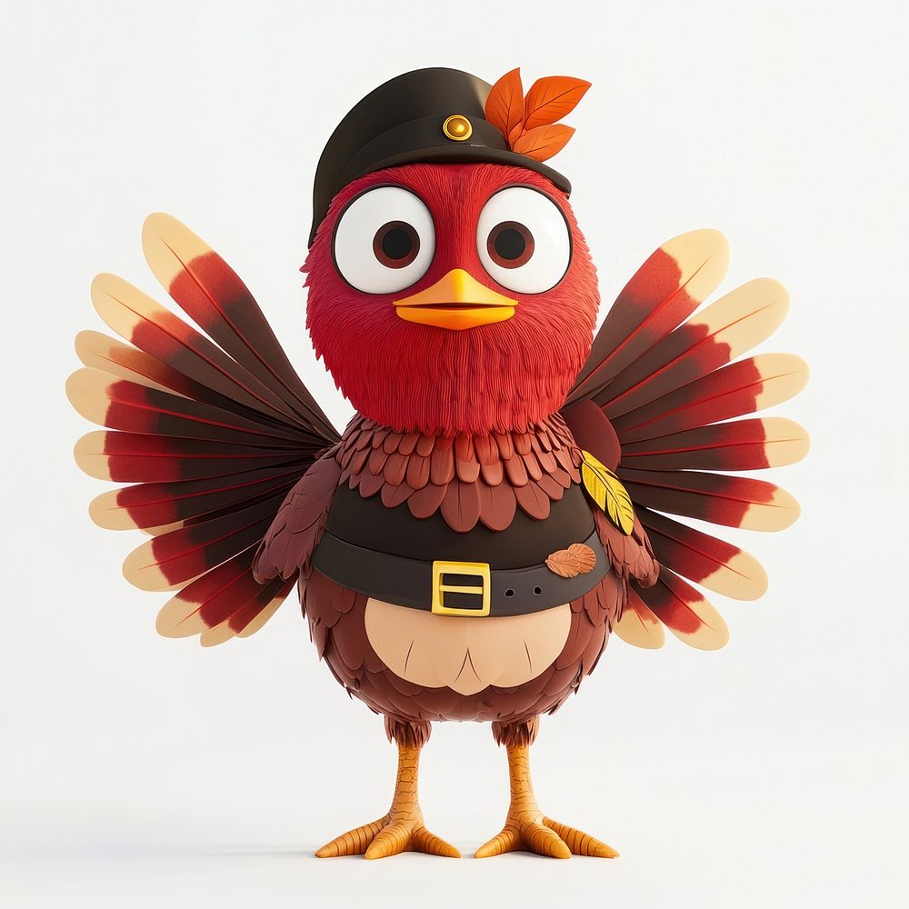 Turkey character cartoon bird red.