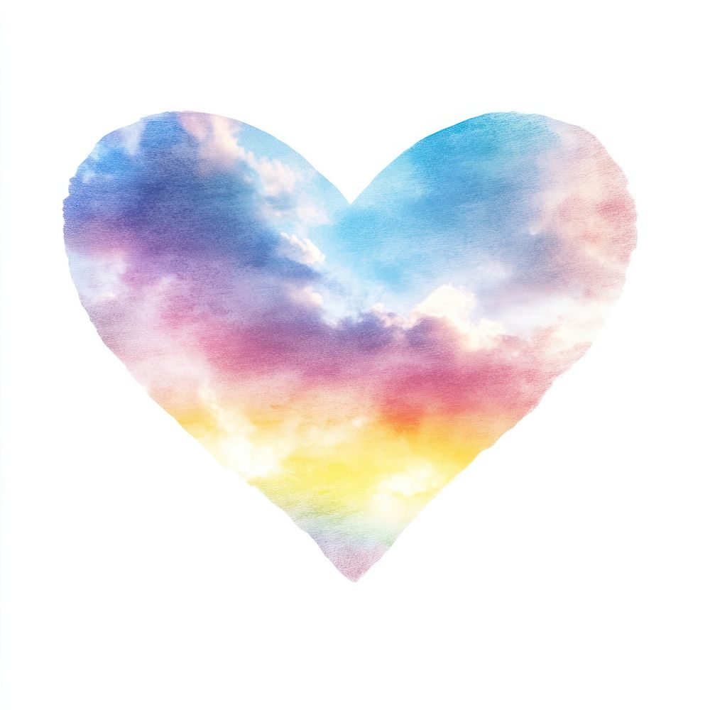 Heart evening pastel sky symbol clouds watercolor.