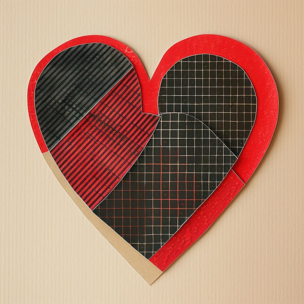 Heart retro paper collage design black grid.