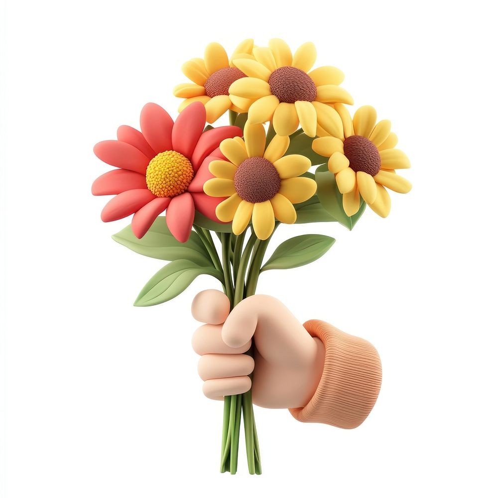 Hand holding flower bouquet flowers illustration colorful.