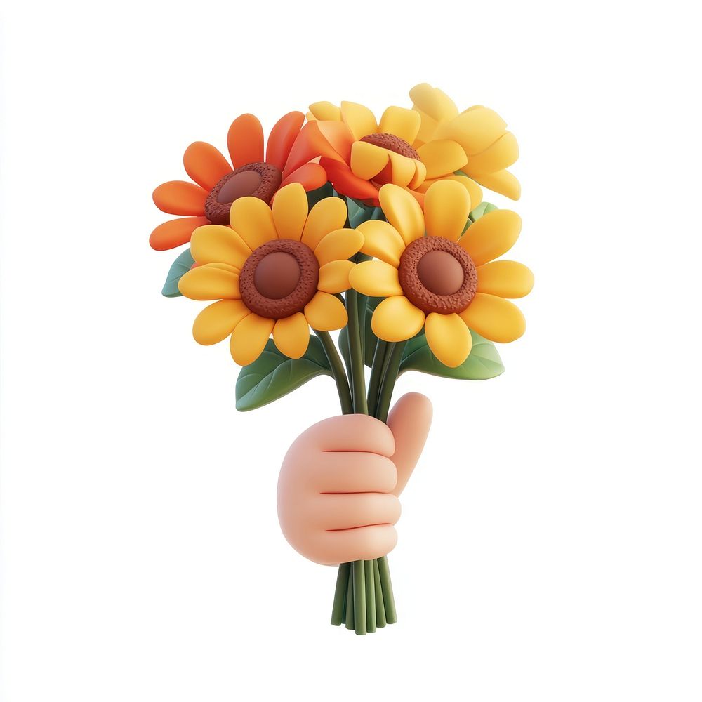 Hand holding flower bouquet sunflowers illustration colorful.