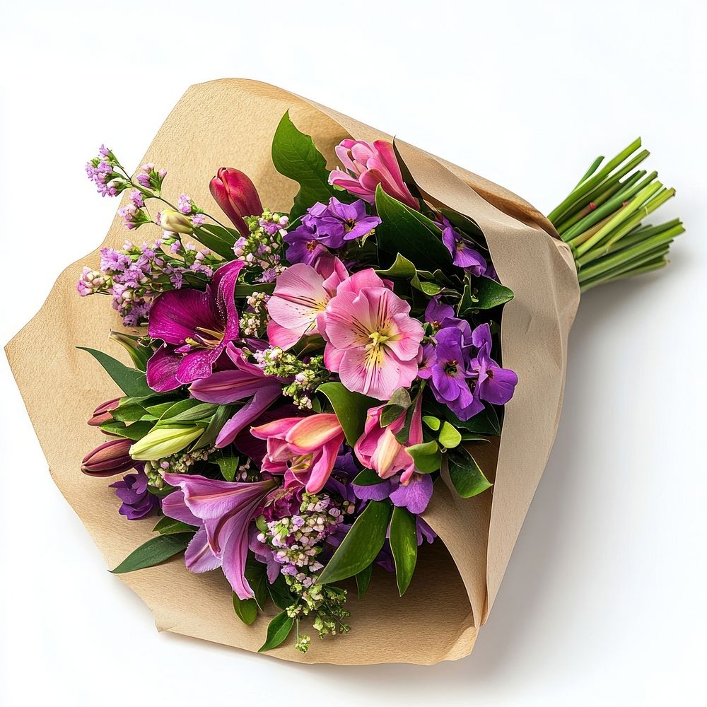 Purple tone flowers bouquet arrangement decorative graphics.