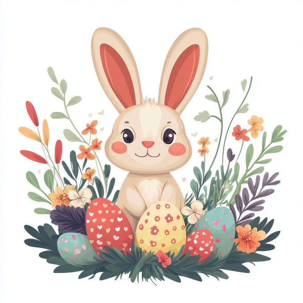 Cute bunny eggs illustration colorful.