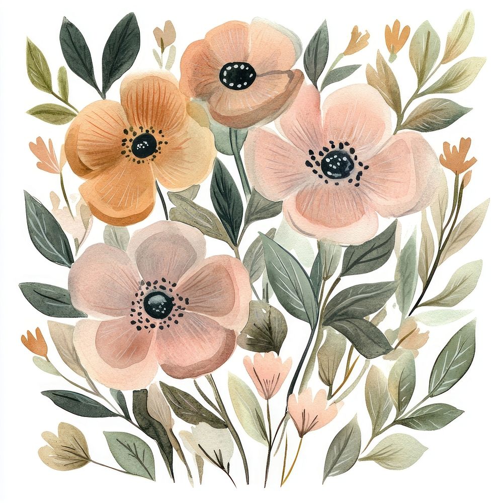 Flowers illustration watercolor art.