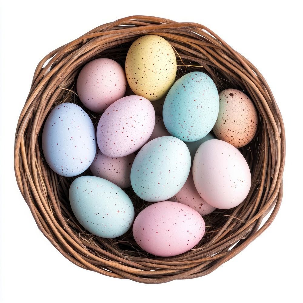 Easter eggs in a basket pastel easter colors.