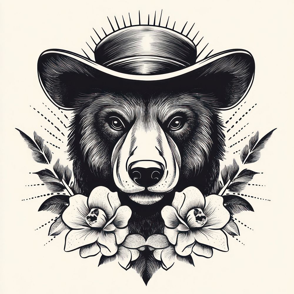 Bear face art illustration vintage.