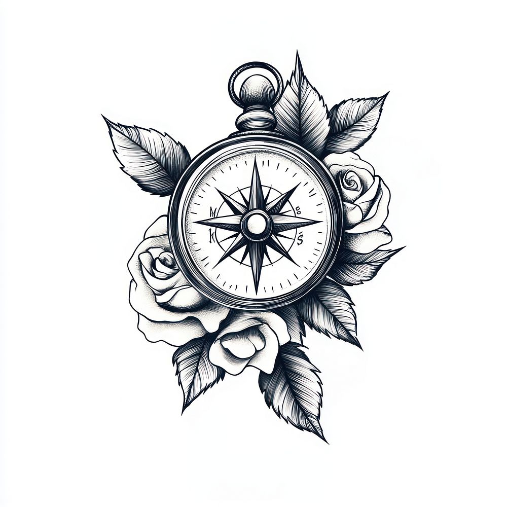 Compass and rose art illustration vintage.