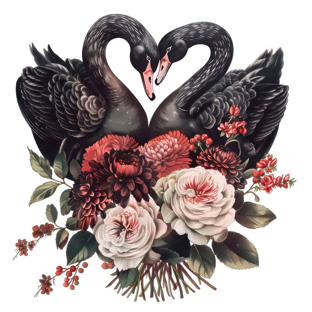 Couple of black swan swans illustration wedding.