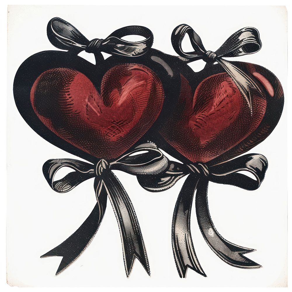 Gothic wedding heart illustration vintage ribbons.