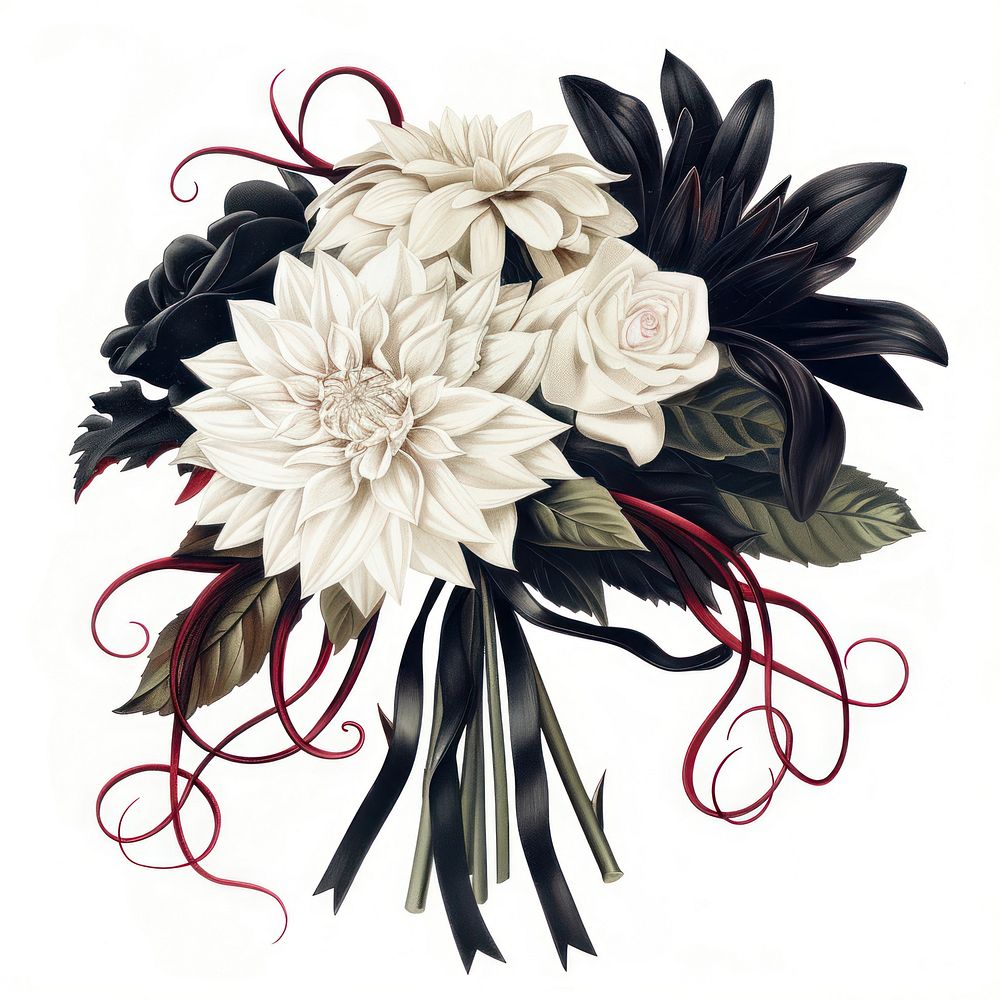 Gothic wedding bouquet illustration flowers dahlia.