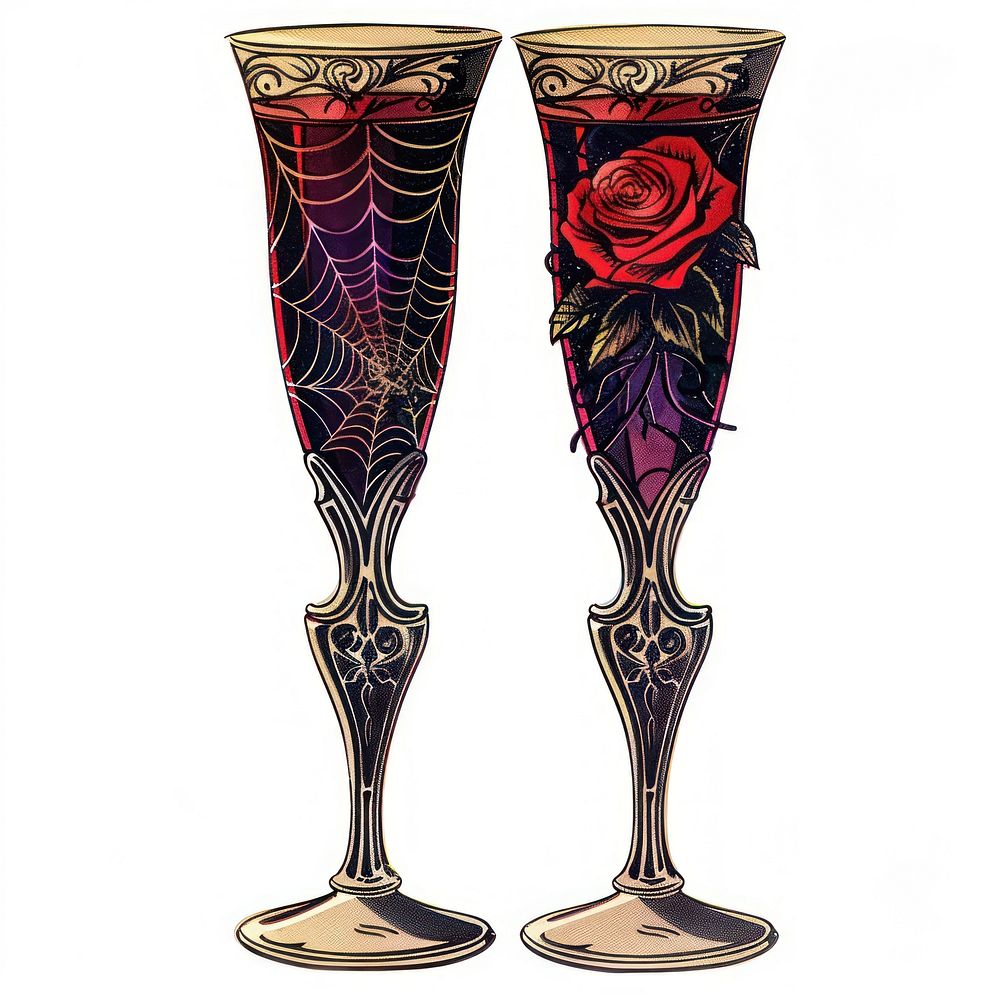 Gothic wedding champagne glass illustration vintage gothic.