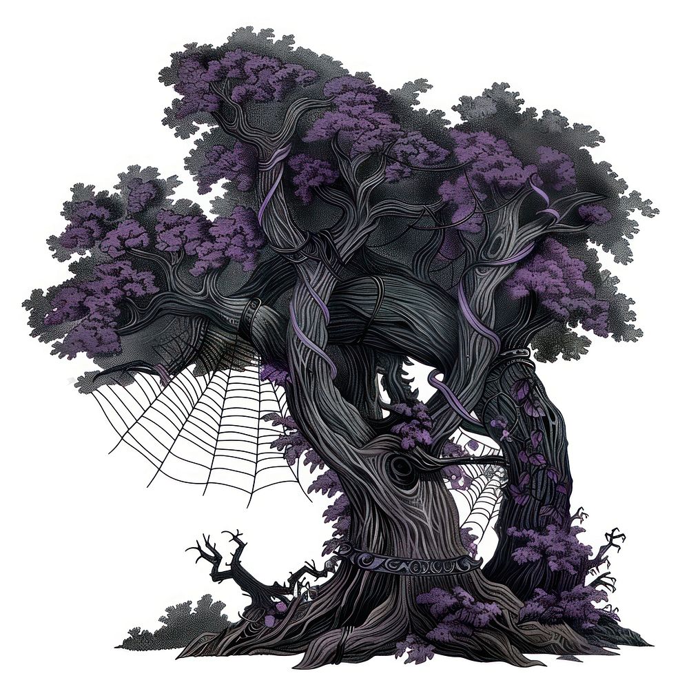 Gothic wedding tree decorated purple illustration spider.