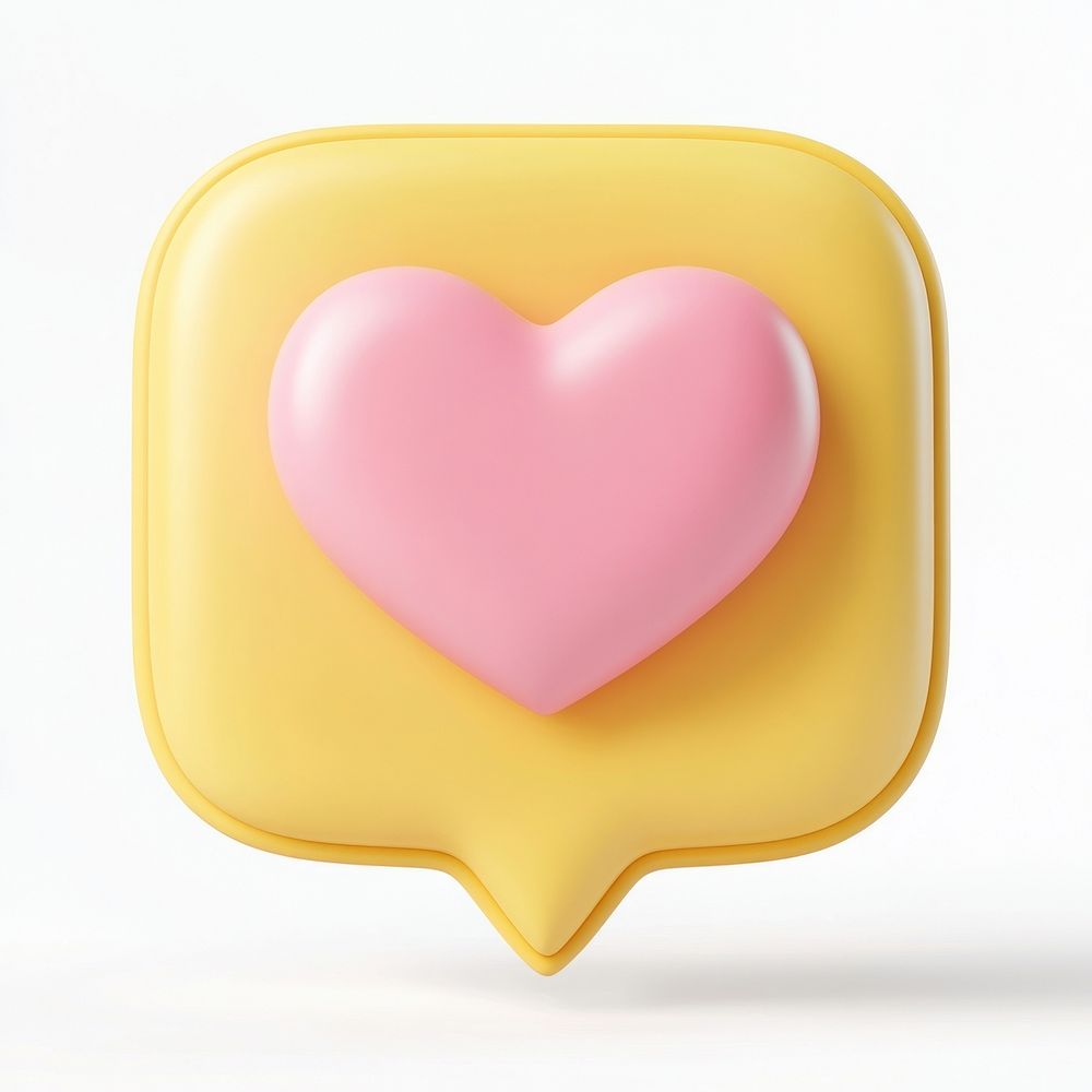 3d square speech bubble heart symbol yellow.