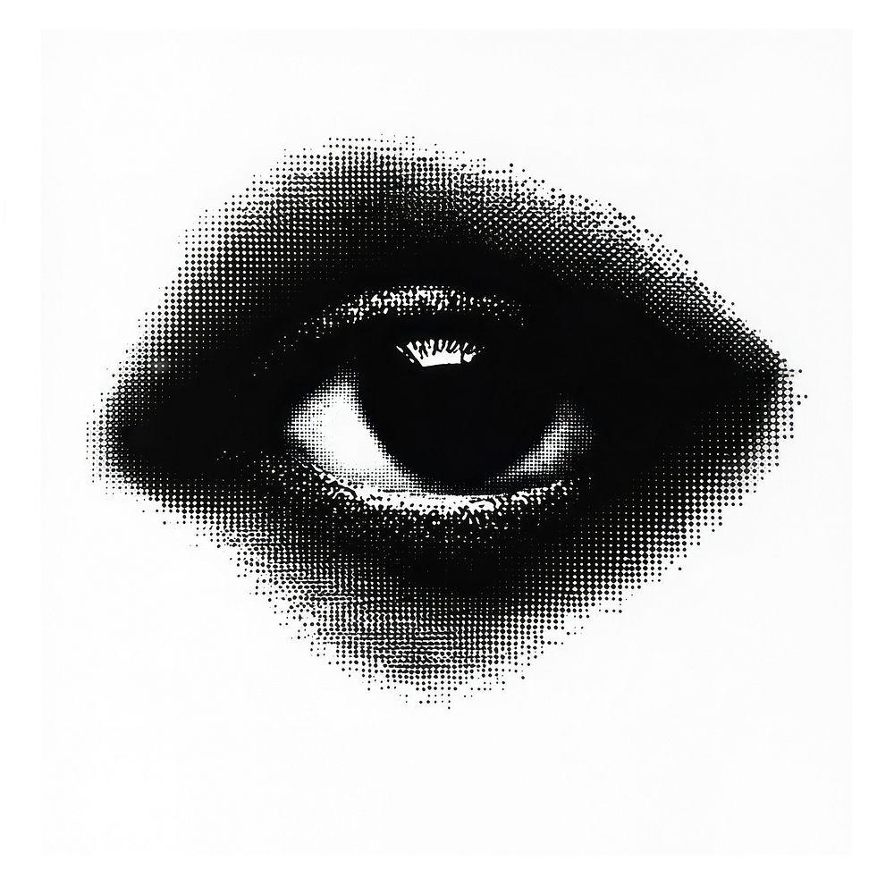 Halftone Effect human eye black white art.