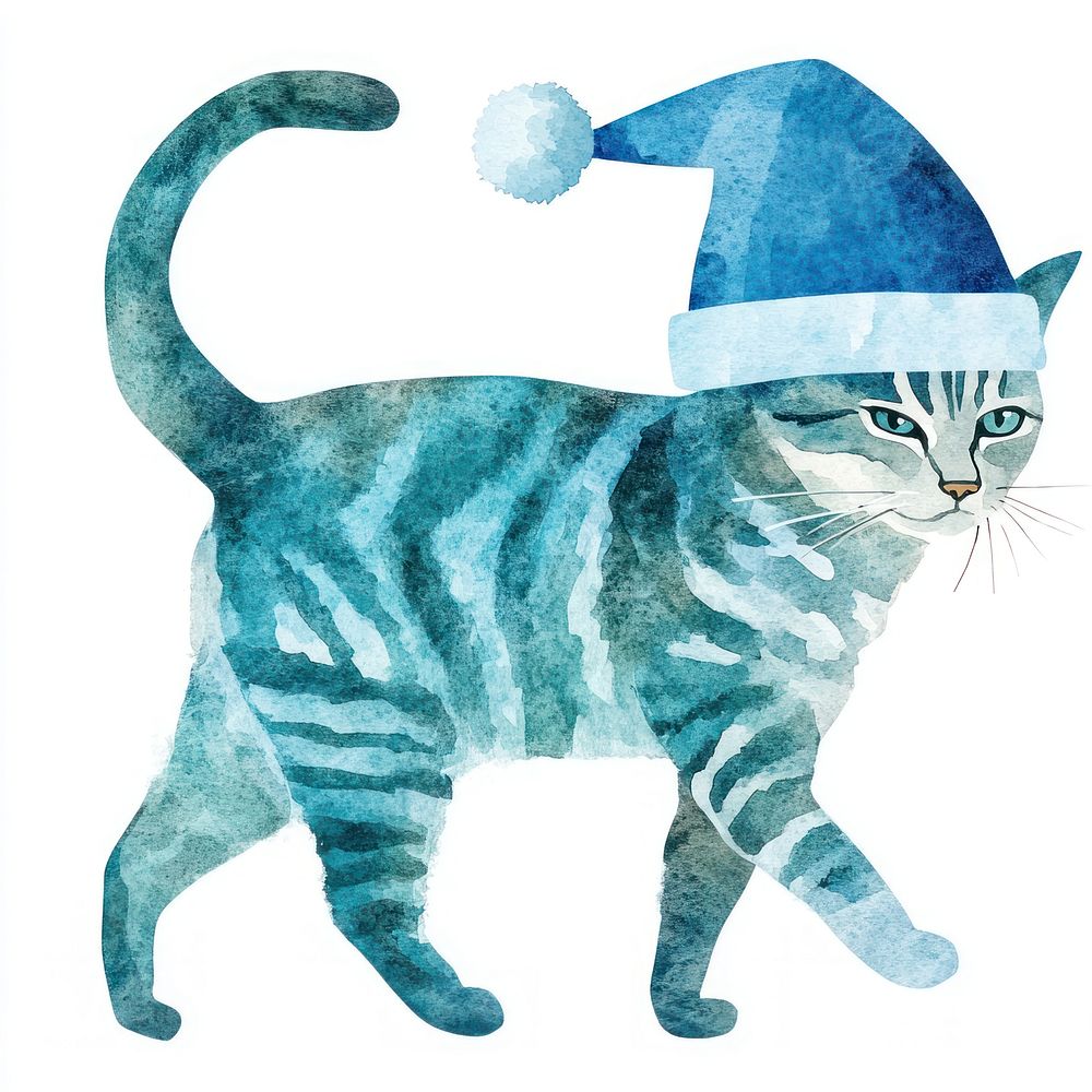 Cat hat watercolor santa.