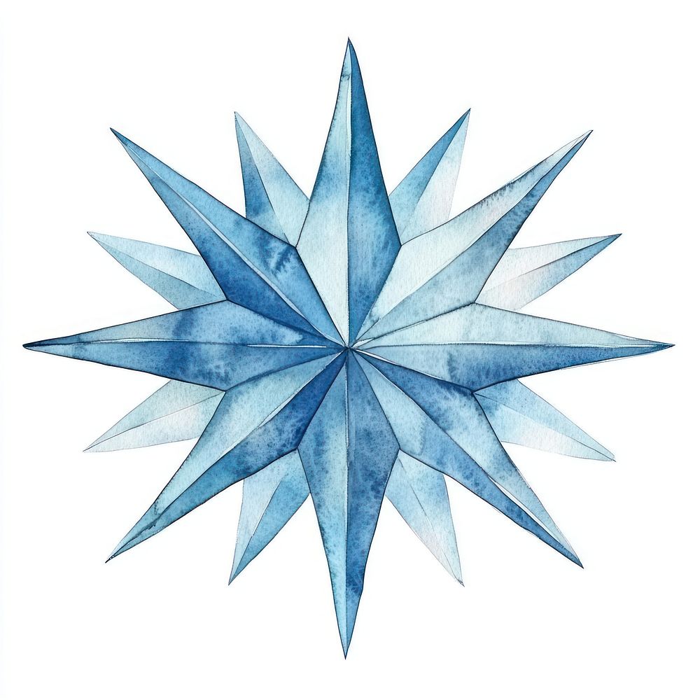 Blue Christmas north star watercolor art illustration.