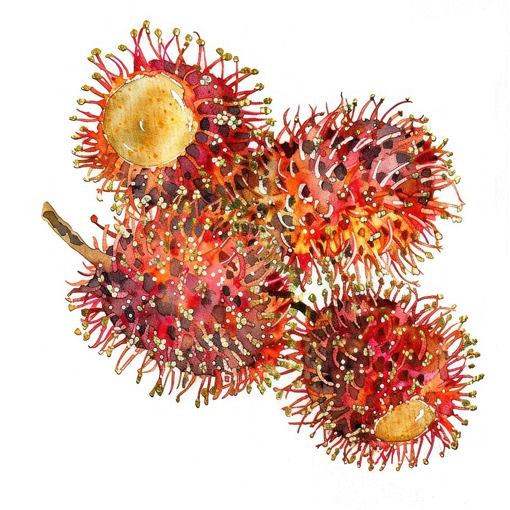 Rambutan watercolor invertebrate illustration.