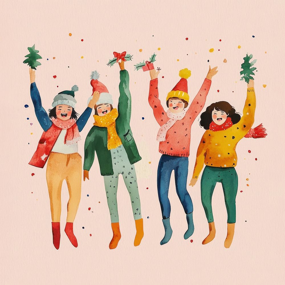 A group of diverse friends celebrate christmas illustration celebration illustrated.