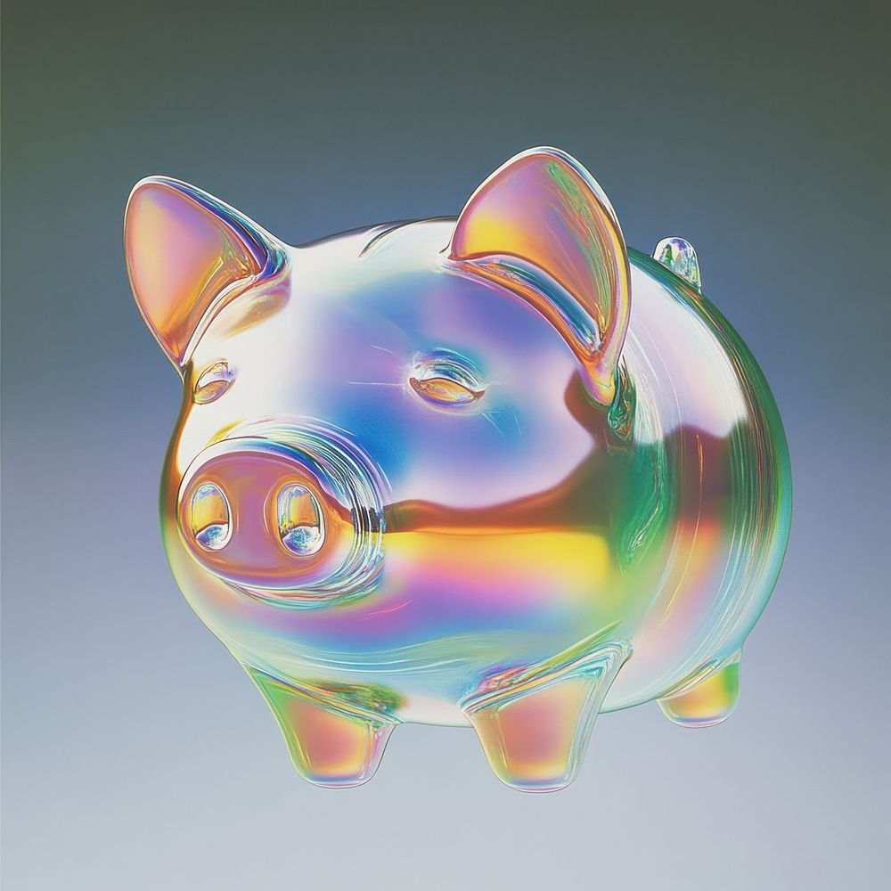 A glass piggy bank sign icon illustration rainbow colors.