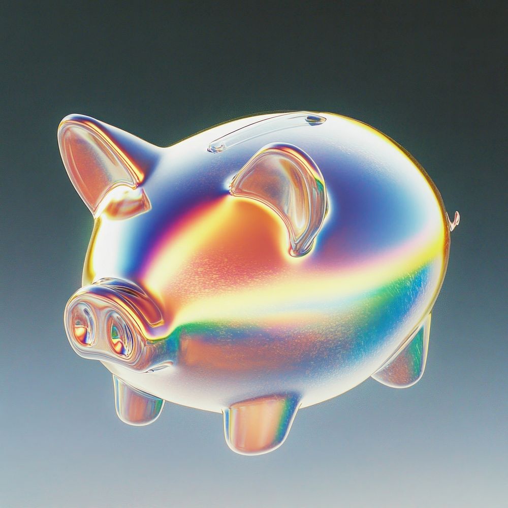 A glass piggy bank sign icon illustration rainbow investment.