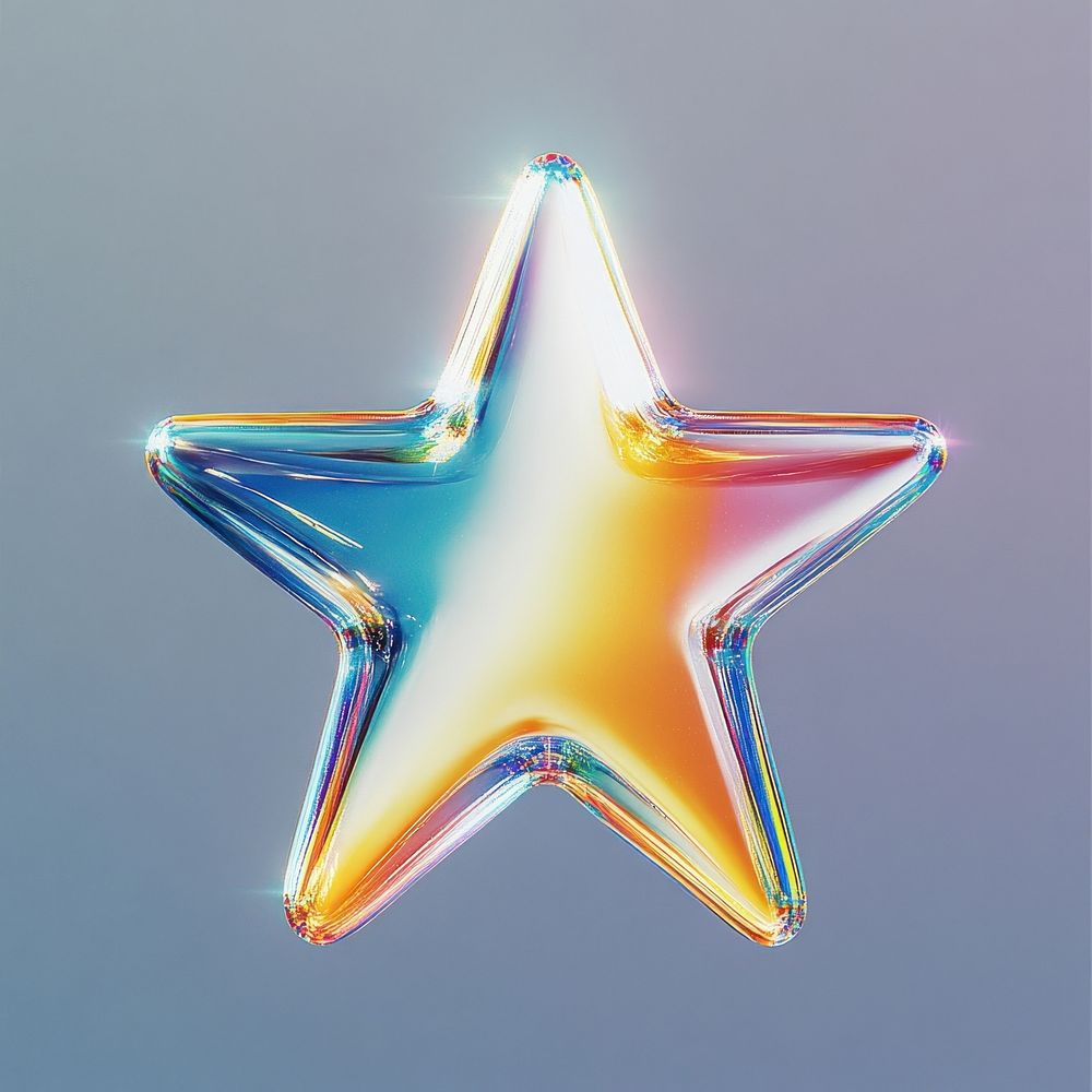 A glass star sign icon illustration rainbow 3d illustration.