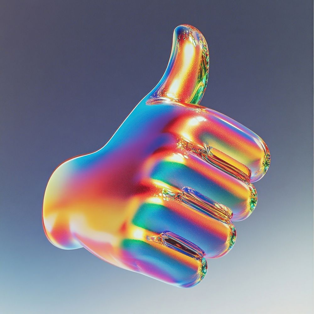 A glass thumb up sign icon illustration rainbow colors.