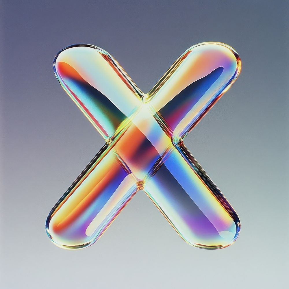 A glass X sign icon illustration rainbow colors.