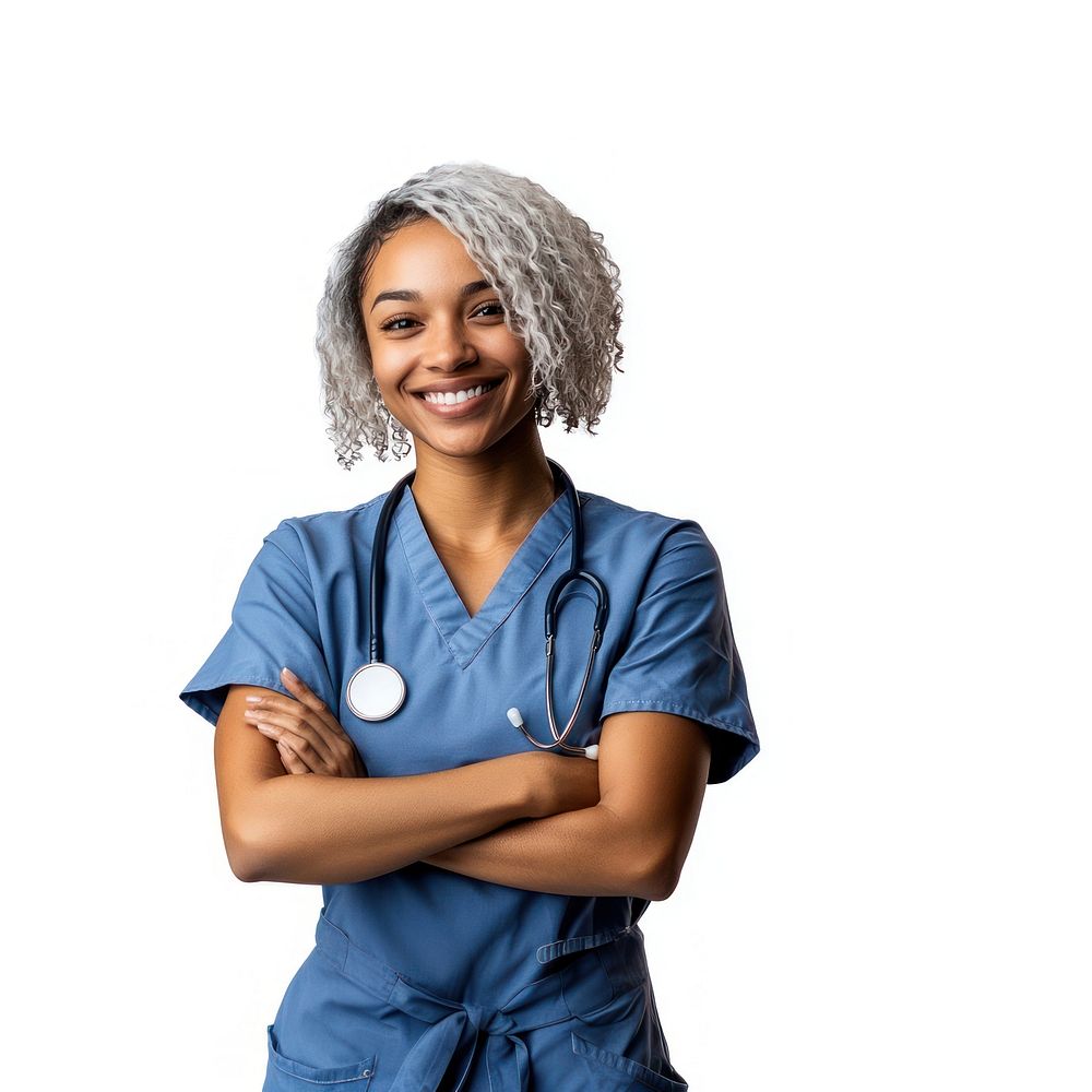 Female nurse portrait crossed smiling.