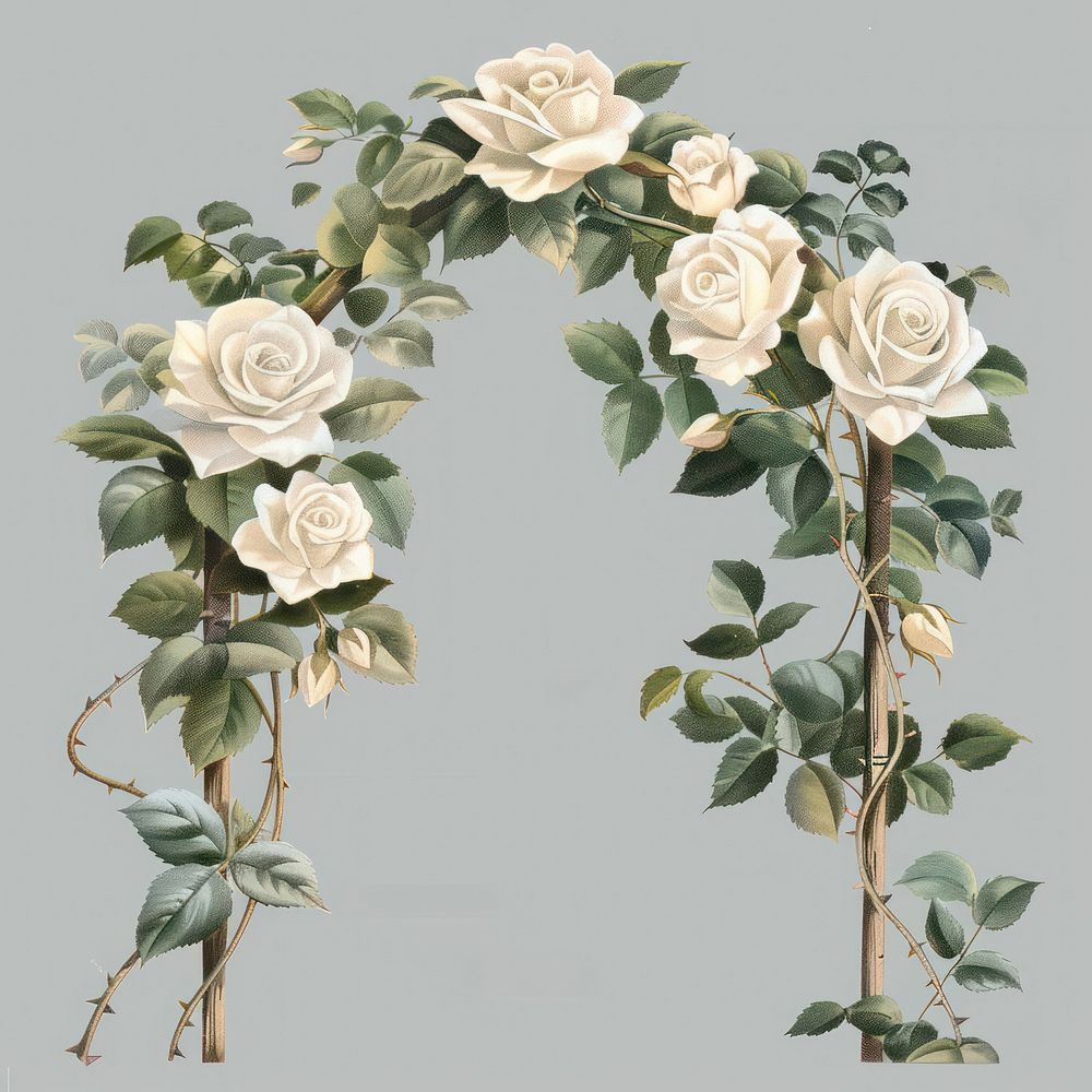 Wedding arch with white rose roses illustration flowers.